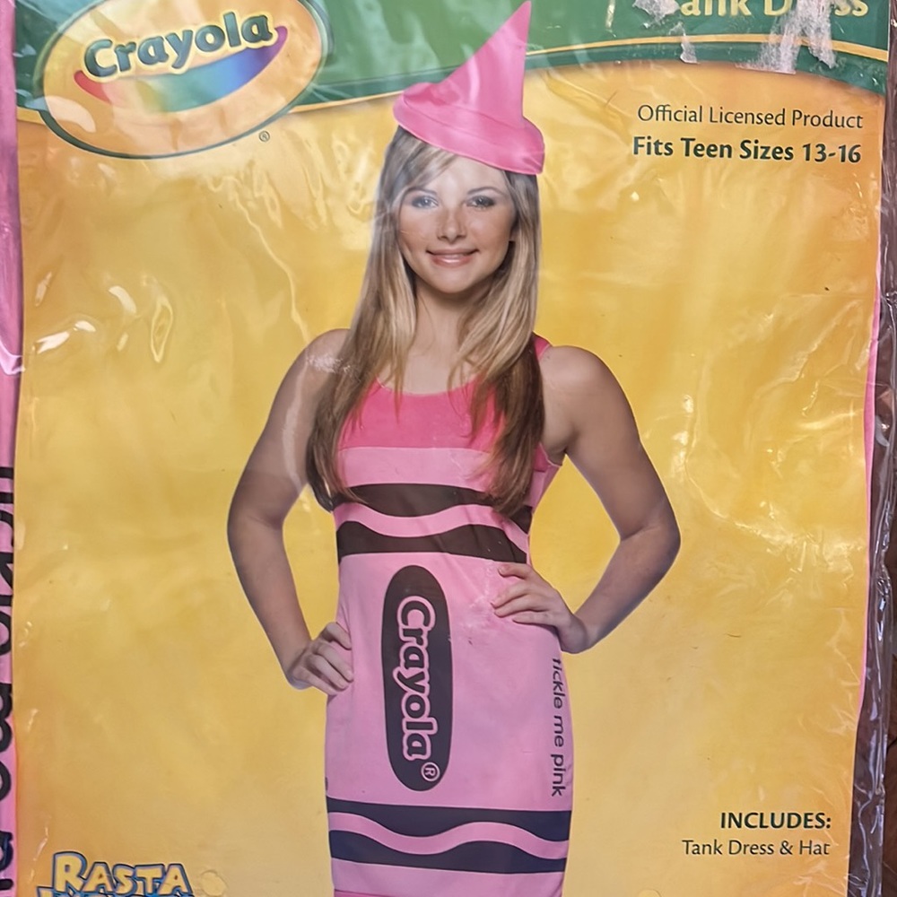 Brand New Tickle Me Pink Crayola Crayon Teen Costume Size 13-16 Tank Dress - Picture 3 of 3